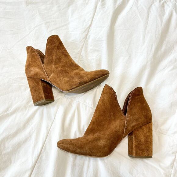 Michael by Michael Shannon Tan Suede Leather Block Heel Booties Women’s Size 9 - Picture 1 of 9